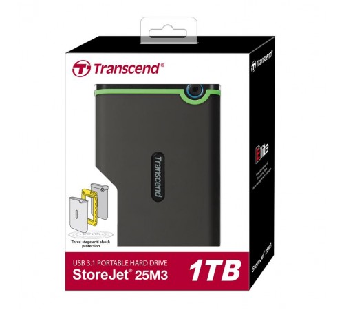 Жорсткий диск Transcend StoreJet 2.5" USB 3.1 1TB StoreJet 25M3 Iron Gray Жорсткий диск Transcend StoreJet 2.5" USB 3.1 1TB StoreJet 25M3 Iron Gray