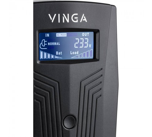 Джерело безперебійного живлення Vinga VPC-600PU 600ВА / 360 Вт з LCD-дисплеєм з USB у пластиковому корпусі Джерело безперебійного живлення Vinga VPC-600PU 600ВА / 360 Вт з LCD-дисплеєм з USB у пластиковому корпусі