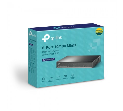 PoE-комутатор TP-Link TL-SF1008LP 8-портовий з 4 PoE-портами некерований PoE-комутатор TP-Link TL-SF1008LP 8-портовий з 4 PoE-портами некерований