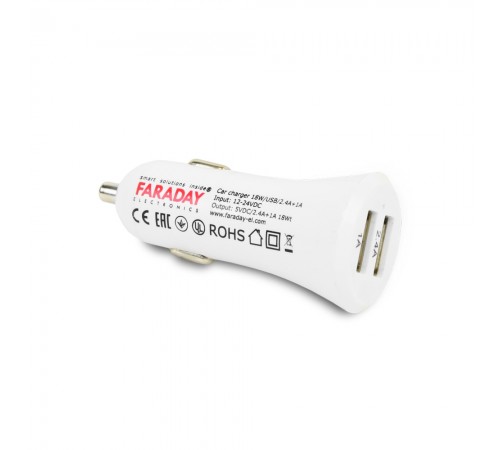 Автомобільний зарядний пристрій Faraday Electronics 18W/USB/2.4A +1 A car з 2 USB виходами 2.4 А і 1А Автомобільний зарядний пристрій Faraday Electronics 18W/USB/2.4A +1 A car з 2 USB виходами 2.4 А і 1А