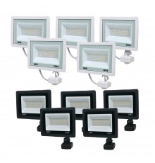 Комплект 5+5 світлодіодних прожекторів Lightwell 50W з датчиком руху: 5 x LW-FL-W-50-S та 5 x LW-FL-B-50-S