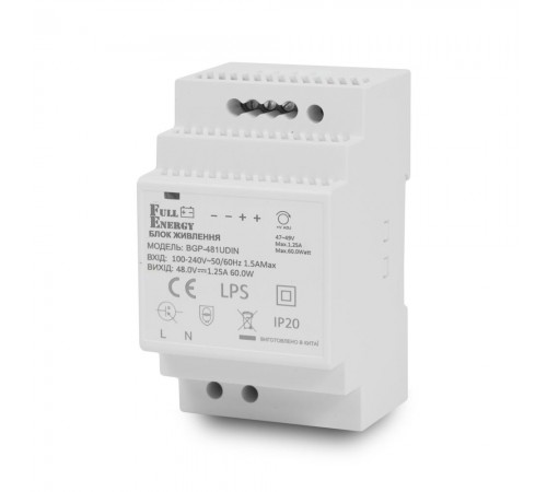 Блок живлення Full Energy BGP-481UDIN 48 В / 1.25 А для кріплення на DIN рейку Блок живлення Full Energy BGP-481UDIN 48 В / 1.25 А для кріплення на DIN рейку