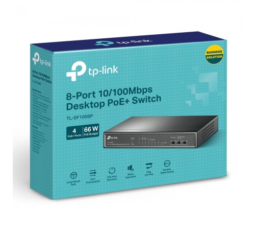 PoE-комутатор TP-Link TL-SF1008P 8-портовий з 4 PoE+ портами некерований PoE-комутатор TP-Link TL-SF1008P 8-портовий з 4 PoE+ портами некерований