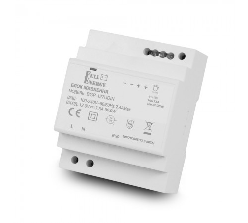 Блок живлення Full Energy BGP-127UDIN 12 В / 7.5 А для кріплення на DIN рейку Блок живлення Full Energy BGP-127UDIN 12 В / 7.5 А для кріплення на DIN рейку