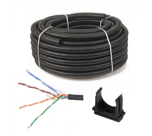 Комплект: UTP 4*2*0.5-CU PE кат.5е (UTP мідь зовнішній) бухта 305м + Гофротруба 220 TM Professional D 32 мм (25 м) чорний + Кліпса для гофри 32 мм (50 шт/уп) чорна Комплект: UTP 4*2*0.5-CU PE кат.5е (UTP мідь зовнішній) бухта 305м + Гофротруба 220 TM Professional D 32 мм (25 м) чорний + Кліпса для гофри 32 мм (50 шт/уп) чорна
