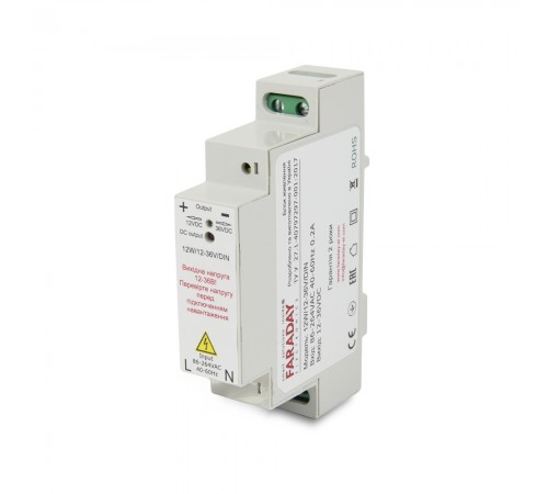 Блок живлення Faraday Electronics 12W/12-36V/DIN для кріплення на DIN рейку Блок живлення Faraday Electronics 12W/12-36V/DIN для кріплення на DIN рейку