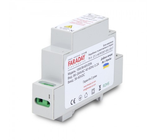 Блок живлення Faraday Electronics 15W/36-60V/DIN для кріплення на DIN рейку Блок живлення Faraday Electronics 15W/36-60V/DIN для кріплення на DIN рейку