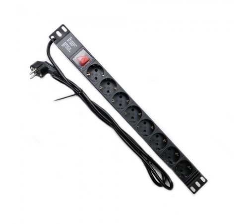 Мережевий фільтр CSV 1U 19" (WT-2261A-GER-8WAY-1.8) чорний, 8 розеток з вимикачем, довжина кабелю 1.8м Мережевий фільтр CSV 1U 19" (WT-2261A-GER-8WAY-1.8) чорний, 8 розеток з вимикачем, довжина кабелю 1.8м
