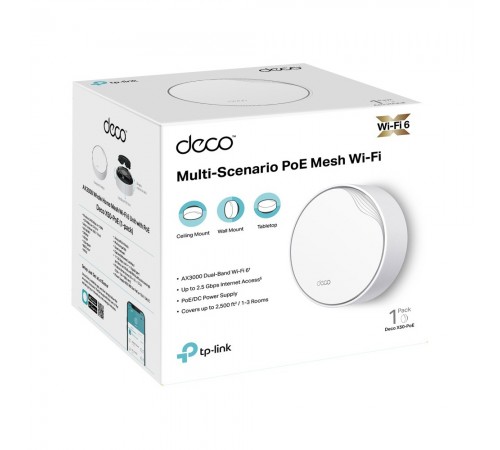 Маршрутизатор TP-LINK Deco X50-PoE (1-pack) MESH система AX3000 1xGE LAN/WAN 1x2,5GE LAN/WAN MU-MIMO OFDMA MESH Маршрутизатор TP-LINK Deco X50-PoE (1-pack) MESH система AX3000 1xGE LAN/WAN 1x2,5GE LAN/WAN MU-MIMO OFDMA MESH