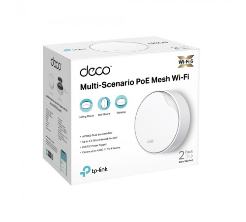 Маршрутизатор TP-LINK Deco X50-PoE (2-pack) MESH система AX3000 1xGE LAN/WAN 1x2,5GE LAN/WAN MU-MIMO OFDMA MESH Маршрутизатор TP-LINK Deco X50-PoE (2-pack) MESH система AX3000 1xGE LAN/WAN 1x2,5GE LAN/WAN MU-MIMO OFDMA MESH