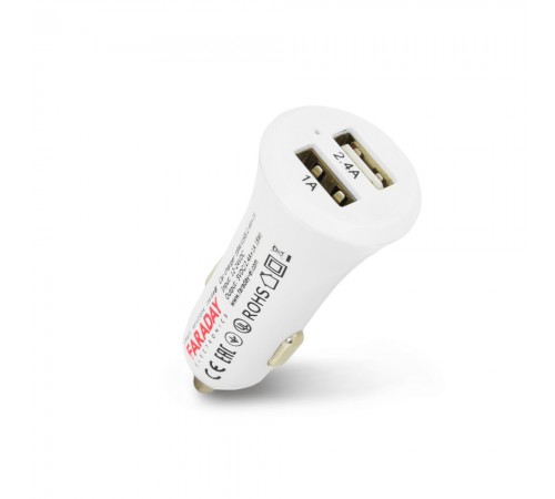 Автомобільний зарядний пристрій Faraday Electronics 18W/USB/2.4A +1 A car з 2 USB виходами 2.4 А і 1А Автомобільний зарядний пристрій Faraday Electronics 18W/USB/2.4A +1 A car з 2 USB виходами 2.4 А і 1А