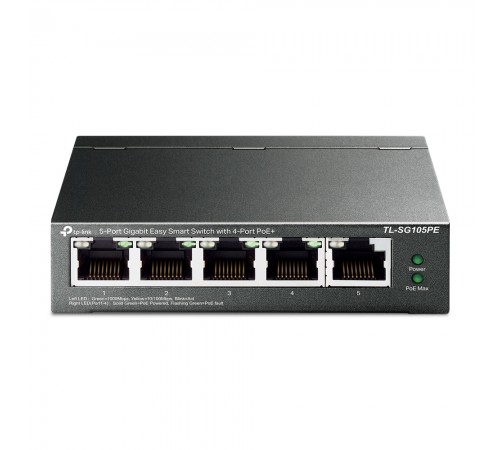 PoE-комутатор TP-Link EasySmart TL-SG105PE гігабітний 5-портовий з 4 PoE+ портами керований PoE-комутатор TP-Link EasySmart TL-SG105PE гігабітний 5-портовий з 4 PoE+ портами керований
