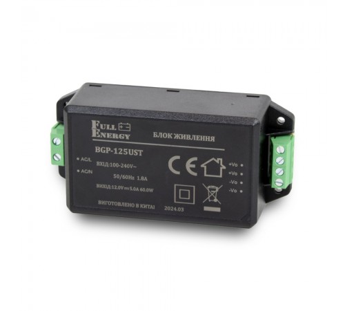 Блок живлення Full Energy BGP-125UST 12 В / 5 А Блок живлення Full Energy BGP-125UST 12 В / 5 А