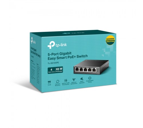 PoE-комутатор TP-Link EasySmart TL-SG105PE гігабітний 5-портовий з 4 PoE+ портами керований PoE-комутатор TP-Link EasySmart TL-SG105PE гігабітний 5-портовий з 4 PoE+ портами керований