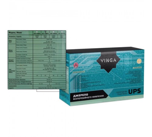 Джерело безперебійного живлення Vinga VPC-1200PU 1200ВА / 720 Вт з LCD-дисплеєм з USB у пластиковому корпусі Джерело безперебійного живлення Vinga VPC-1200PU 1200ВА / 720 Вт з LCD-дисплеєм з USB у пластиковому корпусі