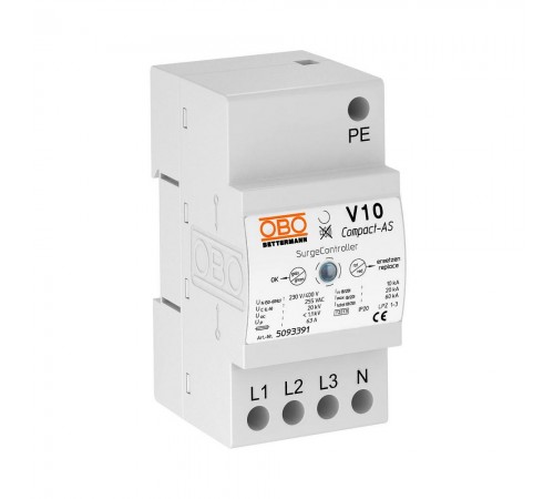 Обмежувач перенапруг OBO Bettermann Тип ІІ+III V10 COMPACT-AS 225V (5093391)