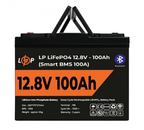 Акумулятор LP LiFePO4 12V (12,8V) - 100 Ah (1280Wh) (Smart BMS 100А) з BT пластик Акумулятор LP LiFePO4 12V (12,8V) - 100 Ah (1280Wh) (Smart BMS 100А) з BT пластик