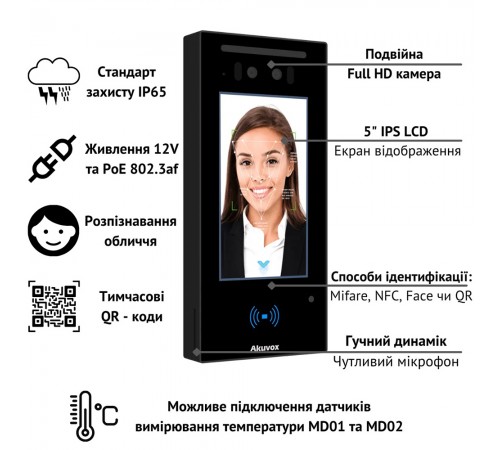 Термінал контролю доступу Akuvox A05C (розпізнавання облич, NFC, BLE) Термінал контролю доступу Akuvox A05C (розпізнавання облич, NFC, BLE)