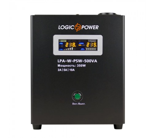 Джерело безперебійного живлення Logicpower LPA-W-PSW-500VA+ (350 Вт) 2 A / 5 A / 10 A з правильною синусоїдою Джерело безперебійного живлення Logicpower LPA-W-PSW-500VA+ (350 Вт) 2 A / 5 A / 10 A з правильною синусоїдою
