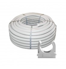 Комплект: гофротруба Light ДКС ПВХ D 25 (50 м) сіра + кліпси для гофри 25 мм (50 шт/уп) сіра