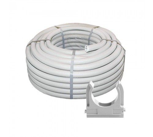 Комплект: гофротруба Light ДКС ПВХ D 25 (50 м) сіра + кліпси для гофри 25 мм (50 шт/уп) сіра Комплект: гофротруба Light ДКС ПВХ D 25 (50 м) сіра + кліпси для гофри 25 мм (50 шт/уп) сіра