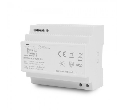Блок живлення Full Energy BGP-1211UDIN 12 В / 11.3 А (10.2 А) для кріплення на DIN рейку Блок живлення Full Energy BGP-1211UDIN 12 В / 11.3 А (10.2 А) для кріплення на DIN рейку