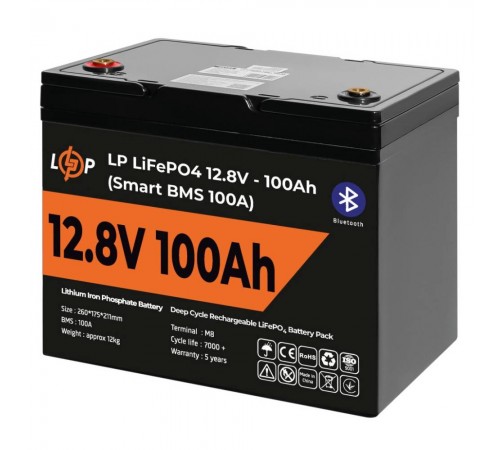 Акумулятор LP LiFePO4 12V (12,8V) - 100 Ah (1280Wh) (Smart BMS 100А) з BT пластик Акумулятор LP LiFePO4 12V (12,8V) - 100 Ah (1280Wh) (Smart BMS 100А) з BT пластик