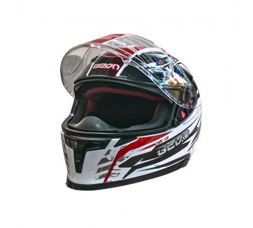 Мотошолом інтеграл Beon B-503 SINGLE VISOR ANGLE TEAR SHINY WHITE/RED (глянець білий/червоний), розмір XL Мотошолом інтеграл Beon B-503 SINGLE VISOR ANGLE TEAR SHINY WHITE/RED (глянець білий/червоний), розмір XL