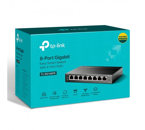 PoE-комутатор TP-Link EasySmart TL-SG108PE гігабітний 8-портовий з 4 PoE+ портами керований PoE-комутатор TP-Link EasySmart TL-SG108PE гігабітний 8-портовий з 4 PoE+ портами керований