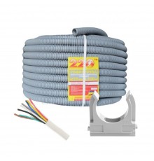 Комплект: Кабель 8*0.22 U (біметал) бухта 100м + Гофротруба 220 TM Standart D 20 мм (100 м) ciра + Кліпса для гофри 20 мм (50 шт/уп) сіра