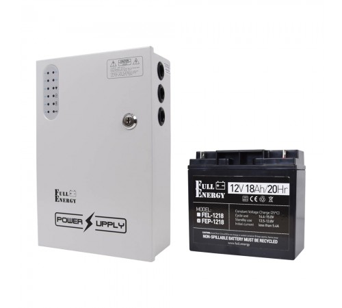 Комплект блок безперебійного живлення Full Energy BBG-1210/8 + акумулятор 12В 18А·год Full Energy FEP-1218 Комплект блок безперебійного живлення Full Energy BBG-1210/8 + акумулятор 12В 18А·год Full Energy FEP-1218