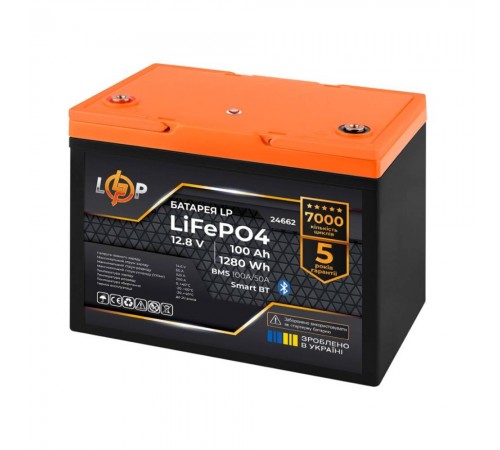 Акумулятор Logicpower LP LiFePO4 12,8V - 100 Ah (1280Wh) (BMS 100A/50А) пластик Smart BT Акумулятор Logicpower LP LiFePO4 12,8V - 100 Ah (1280Wh) (BMS 100A/50А) пластик Smart BT