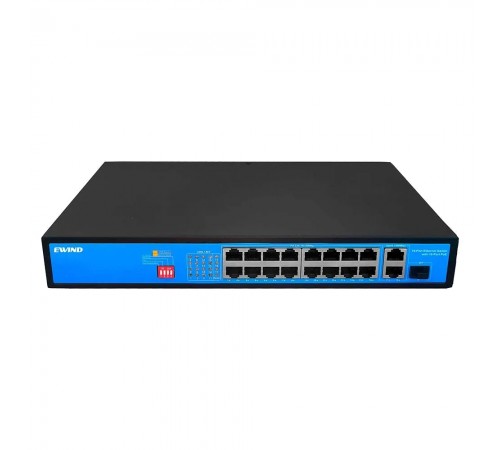Некерований 19-портовий PoE-комутатор +2*GE+1*GF Ewind EW-S1919CF-AP з 16 портами PoE Некерований 19-портовий PoE-комутатор +2*GE+1*GF Ewind EW-S1919CF-AP з 16 портами PoE