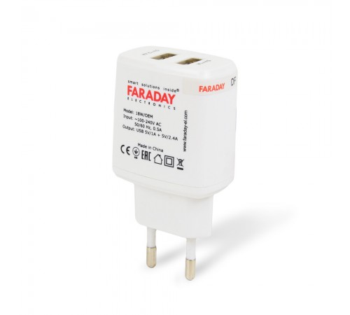 Блок живлення Faraday Electronics 18W/OEM з 2 USB виходами 5V/1A+2.4A Блок живлення Faraday Electronics 18W/OEM з 2 USB виходами 5V/1A+2.4A