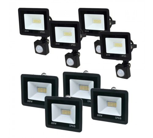 Комплект 4+4 світлодіодних прожектори Lightwell 20W: 4 x LW-FL-B-20 и 4 x LW-FL-B-20-S з датчиком руху Комплект 4+4 світлодіодних прожектори Lightwell 20W: 4 x LW-FL-B-20 и 4 x LW-FL-B-20-S з датчиком руху