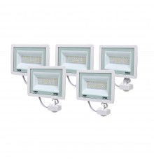 Комплект із 5 світлодіодних прожекторів Lightwell 50W з датчиком руху (LW-FL-W-50-S)