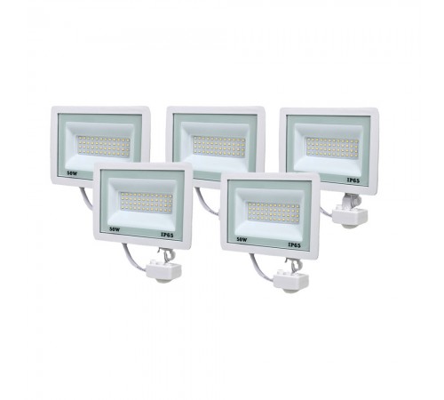 Комплект із 5 світлодіодних прожекторів Lightwell 50W з датчиком руху (LW-FL-W-50-S) Комплект із 5 світлодіодних прожекторів Lightwell 50W з датчиком руху (LW-FL-W-50-S)