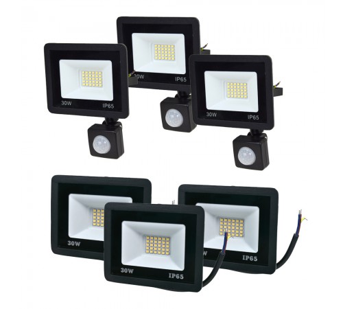 Комплект 3+3 світлодіодних прожектори Lightwell 30W: 3 x LW-FL-B-30 и 3 x LW-FL-B-30-S з датчиком руху Комплект 3+3 світлодіодних прожектори Lightwell 30W: 3 x LW-FL-B-30 и 3 x LW-FL-B-30-S з датчиком руху