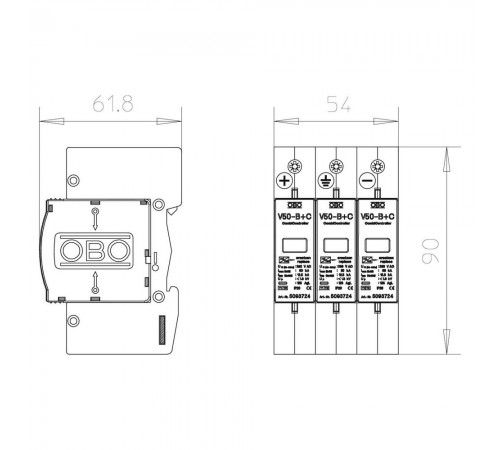 Обмежувач перенапруг OBO Bettermann Тип I+II V25-B+C 3-PH900 (5097447)