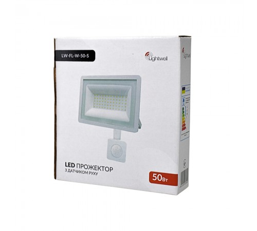 Прожектор світлодіодний Lightwell LW-FL-W-50-S 50 W з датчиком руху Прожектор світлодіодний Lightwell LW-FL-W-50-S 50 W з датчиком руху