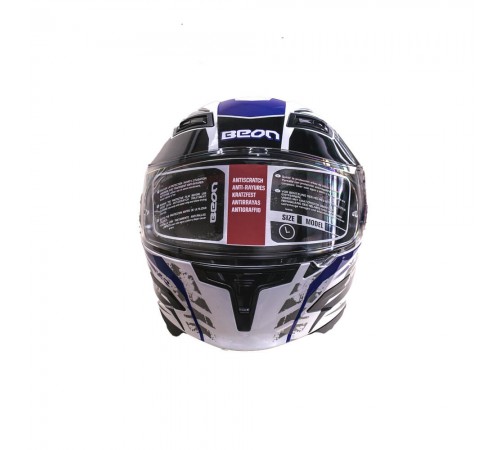 Мотошолом інтеграл Beon B-503 SINGLE VISOR ANGLE TEAR SHINY WHITE/BLUE (глянець білий/синій), розмір L Мотошолом інтеграл Beon B-503 SINGLE VISOR ANGLE TEAR SHINY WHITE/BLUE (глянець білий/синій), розмір L
