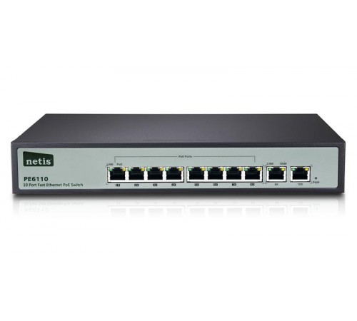 PoE-комутатор NETIS PE6110 10PORT, 8PORT 10/100M POE PoE-комутатор NETIS PE6110 10PORT, 8PORT 10/100M POE