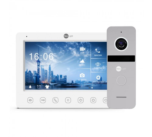 Комплект відеодомофона Neolight KAPPA HD / Solo FHD Silver: відеодомофон 7" зі вбудованим БКЗ і 2 Мп відеопанель Комплект відеодомофона Neolight KAPPA HD / Solo FHD Silver: відеодомофон 7" зі вбудованим БКЗ і 2 Мп відеопанель