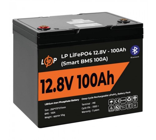 Акумулятор LP LiFePO4 12V (12,8V) - 100 Ah (1280Wh) (Smart BMS 100А) з BT пластик Акумулятор LP LiFePO4 12V (12,8V) - 100 Ah (1280Wh) (Smart BMS 100А) з BT пластик