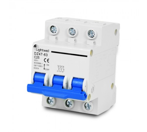 Автоматичний вимикач Lightwell MCB 3P 25A (DZ47-63 C25) Автоматичний вимикач Lightwell MCB 3P 25A (DZ47-63 C25)