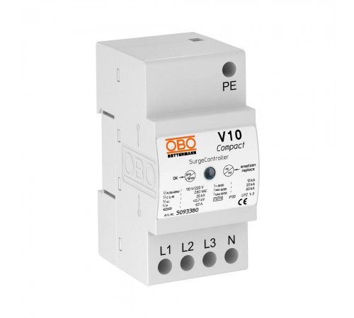 Обмежувач перенапруг OBO Bettermann Тип ІІ+III V10 COMPACT 255V (5093380)