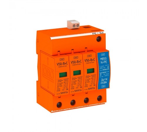 Обмежувач перенапруг OBO Bettermann Тип I+II V50-B+C 3+NPE+FS (5093662)
