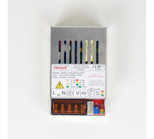 Блок живлення Faraday Electronics 20Wt/12-36V/ALU Блок живлення Faraday Electronics 20Wt/12-36V/ALU