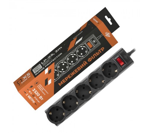 Мережевий фільтр PREMIUM LP-X5 2 м Black (3520Вт) Мережевий фільтр PREMIUM LP-X5 2 м Black (3520Вт)